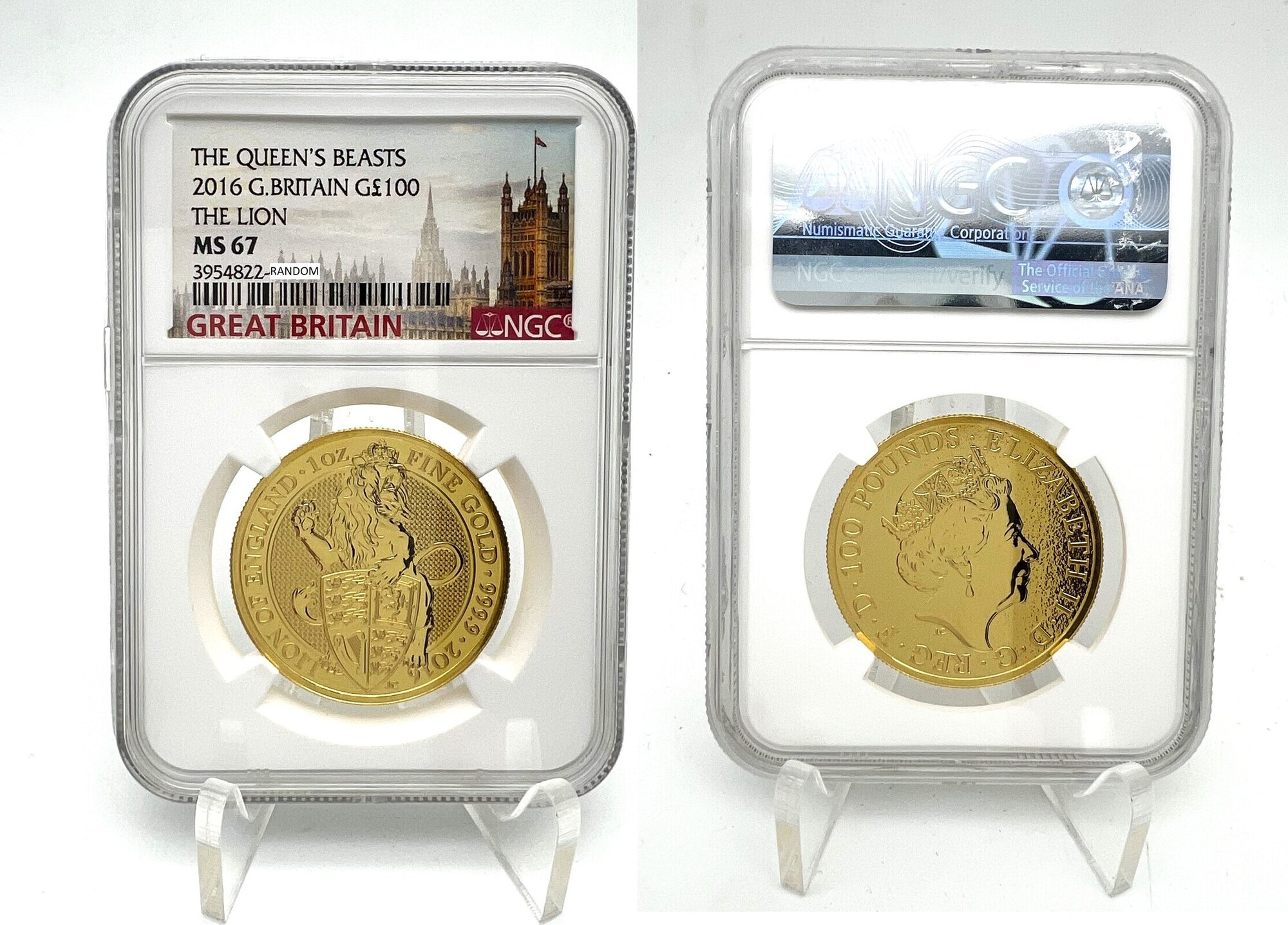 Great Britain UK 2016 £100 Queens Beasts The Lion of England 1 oz Gold