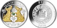 Fiji 10$ Fiji 2020 10$ Year of the RAT Green Pearl Lunar Series 1 oz Silver Proof Coin #9 -