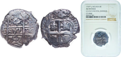 Bolivia Spanish colony 1747 P Q 4 Reales - Ferdinand VI Silver (.917) 13.46g NGC AU KM 39 KM R39