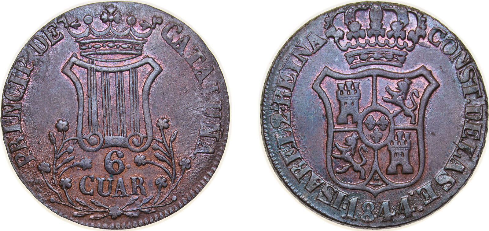 1844 Barcelona Mint Spain Principality of Catalonia 1844 6 Cuartos (6