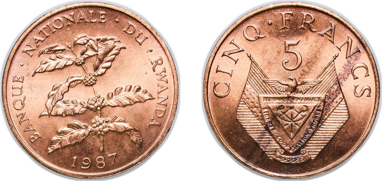 Rwanda Republic 1987 5 Francs Bronze (97% Copper, 2.5% Zinc, 0.5% Tin ...
