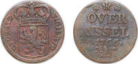 Netherlands 1 Duit Netherlands Dutch Republic Province of Overijssel 1766 Duit (Small bust of Willem V) Copper 2.7g VF KM 102 HPM OV73 -