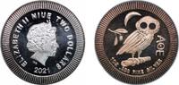 Niue 2 Dollars Niue New Zealand Dependent State 2021 2 Dollars - Elizabeth II (Athena Owl) Silver (.999) 31.103g UNC KM 1429.1 -