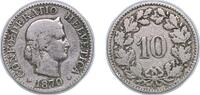 Switzerland 10 Rappen Switzerland Federal State 1879 B 10 Rappen (Libertas; copper-nickel) Copper-nickel (75% copper, 25% nickel; non-magnetic) Bern M -