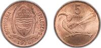 Botswana 5 Thebe Botswana Republic 1976 5 Thebe (reeded edge) Bronze (97% Copper, 2.5% Zinc, 0.5% Tin) Royal Mint (3000000) 2.7g UNC KM 4 Schön 5 -