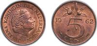 Netherlands 5 Cents Netherlands Kingdom 1962 5 Cents - Juliana Bronze (95% Copper, 4% Tin, 1% Zinc) Royal Mint (15000000) 3.5g UNC KM 181 Schön 65 -