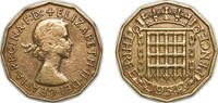 Great Britain 3 Pence Great Britain United Kingdom 1954 3 Pence - Elizabeth II (1st portrait; without 'BRITT:OMN') Nickel brass (79% Cu, 20% Zn, 1% Ni -