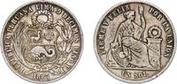 1 Sol 1867 Y.B Peru Peru Republic 1867 Y.B 1 Sol Silver (.900) (Copper .100) 25g VF KM 196 VF