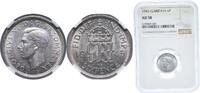 Great Britain 6 Pence Great Britain United Kingdom 1945 6 Pence - George VI (1st coinage) Silver (.500) (39939200) 2.83g NGC AU 58 KM 852 Sp 4084 -