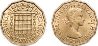 Great Britain 3 Pence Great Britain United Kingdom 1956 3 Pence - Elizabeth II (1st portrait; without 'BRITT:OMN') Nickel brass (79% Cu, 20% Zn, 1% Ni -
