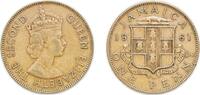 Jamaica 1 Penny Jamaica 1961 1 Penny - Elizabeth II (Arms without supporters) Nickel brass Royal Mint (Tower Hill) (1368000) 7.36g XF KM 37 -