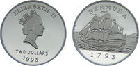 Bermuda 2 Dollars Bermuda British colony Elizabeth II 1993 2 Dollars 200th Anniversary of Bermudan Coinage -