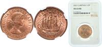 Great Britain ½ Penny Great Britain Kingdom 1957 ½ Penny - Elizabeth II (1st portrait; without 'BRITT:OMN') Bronze 5.67g NGC MS 64 KM 896 Sp 4158 -