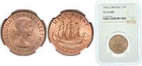 Great Britain ½ Penny Great Britain 1956 ½ Penny - Elizabeth II (1st portrait; without 'BRITT:OMN') Bronze (21799200) 5.67g NGC MS 64 KM 896 Sp 4158 -
