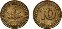 Germany 10 Pfennigs Germany Federal Republic 1950 G 10 Pfennigs Brass clad steel (90% Iron, 10% Brass) Staatliche Münze Baden-Württemberg (309045000 -