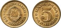 Yugoslavia 5 Paras Yugoslavia 1965 5 Para Aluminium brass (85% Copper, 14.5% Zinc, 0.5% Aluminium) Belgrade Mint (16200000) 1.60g BU KM 43 Schön 3 -