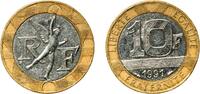 France 10 Francs France Fifth Republic 1991 10 Francs Bimetallic: nickel centre in aluminium bronze ring (Ring: 92% Copper, 6% Aluminium, 2% Nick -