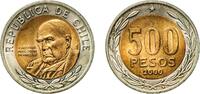 Chile 500 Pesos Chile Republic 2000 So 500 Pesos Bimetallic: copper-aluminium centre in nickel brass ring (Core: 95% Copper, 5% Aluminium. Ring: -