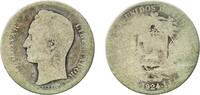 Venezuela 1 Bolivar Venezuela Republic 1924 1 Bolívar Silver (.835) (Copper .165) Philadelphia Mint (1500000) 4.47g F Y 22 NCV mv1bs-aa -