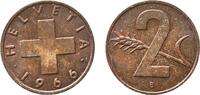 Switzerland 2 Rappen Switzerland Federal State 1966 B 2 Rappen (Wheat spike) Bronze (95% copper, 4% tin, 1% zinc) Bern Mint (2510000) 2.98g AU HMZ 2 -