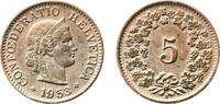 Switzerland 5 Rappen Switzerland Federal State 1953 B 5 Rappen (Libertas; copper-nickel) Copper-nickel (75% copper, 25% nickel, non-magnetic) Bern Mi -