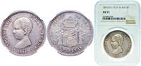 Spain 5 Pesetas Spain Kingdom 1891 ????18-91 5 Pesetas - Alfonso XIII (1st portrait) Silver (.900) Madrid Mint (11659556) 25g NGC AU 55 KM 689 -