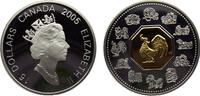Canada 15 Dollars Canada Commonwealth Elizabeth II 2005 15 Dollars Lunar Cameo Coin, Year of the Rooster -