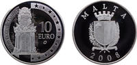 Malta 10 Euro Malta Republic 2008 10 Euro (Auberge de Castille) Silver (.925) Utrecht Mint (18000) 28.28g PF KM136 -
