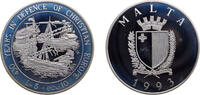 Malta 5 Liri (Maltese Pounds) Malta Republic 1993 5 Liri / 10 Ecu (Defense of Europe) Silver (.925) (35000) 25g PF KM104 -