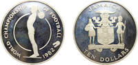 Jamaica 10 Dollars Jamaica Commonwealth 1982 CHI 10 Dollars (World Cup) Silver (.925) Valcambi SA Mint (9775) 22.45g PF KM 98 Schön 63 -
