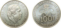 Monaco 100 Francs Monaco Principalty 1989 100 Francs - Rainier III (Anniversary of Reign) Silver (.900) Paris Mint (45000) 15g UNC KM 164 Gad MC16 -