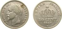 France 50 Centimes France Second Empire 1867 K 50 Centimes - Napoleon III Silver (.835) Bordeaux Mint 2.5g XF F 188 Gad 417 KM 814.3 -