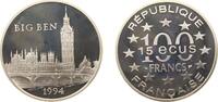 France 100 Francs France Fifth Republic 1994 100 Francs / 15 ECUs (Big Ben) Silver (.900) (20000) 22.2g PF KM 1070 -