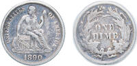 United States 1 Dime United States 1890 1 Dime Seated Liberty Dime (w/o stars, increased weight) Silver (.900) (.100 copper) (9910951) 2.5g VF KM A -