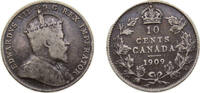 Canada 10 Cents Canada Commonwealth 1909 10 Cents - Edward VII Silver (.925) (.925 silver .075 copper) Royal mint 2.32g VF KM10 Schön11 -