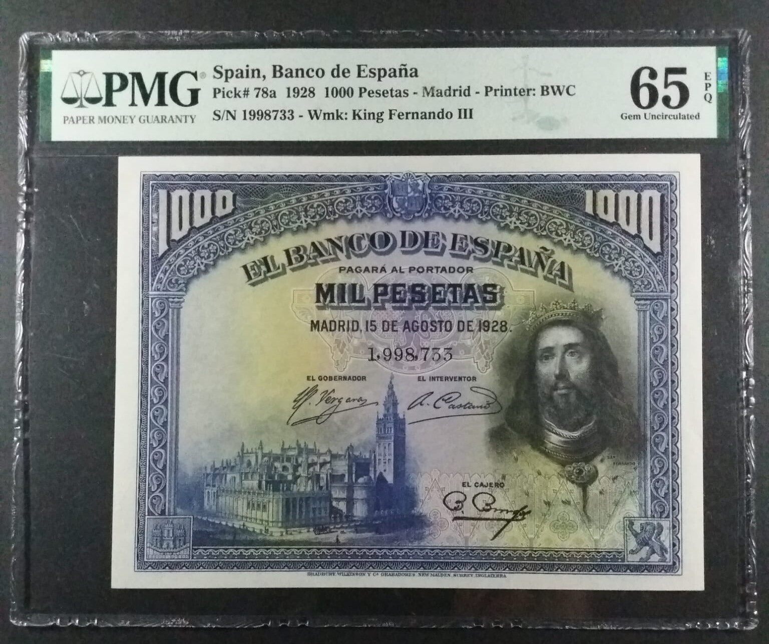 SPAIN 1000 PESETAS 1928 BANCO DE ESPA PMG 65 EPQ | MA-Shops