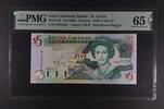 5 DOLLARS 2003 EAST CARIBBEAN STATES ST. LUCIA. Suffix Letter  L . With Brown Fish Eye. PMG 65 EPQ