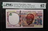GABON BANQUE DES ETATS DE L AFRIQUE CENTRALE  / CENTRAL AFRICAN STATES. Code Letter  L . Super Gem UNCIRCULATED. UNIQUE 5000 FRANCS 1994 PMG  67 EPQ 