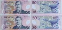 New Zealand 50 Dollars 2012 AA First Prefix banknote pair unz RB