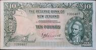 New Zealand Ten Pounds 1955 Twelve known serial numbers of the Hanna 4/F Ten pound note. Very rare. s