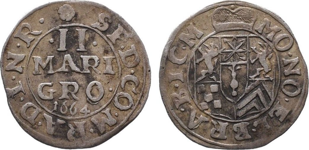 Ravensberg Grafschaft 2 Mariengroschen 1664, Bielefeld. Friedrich