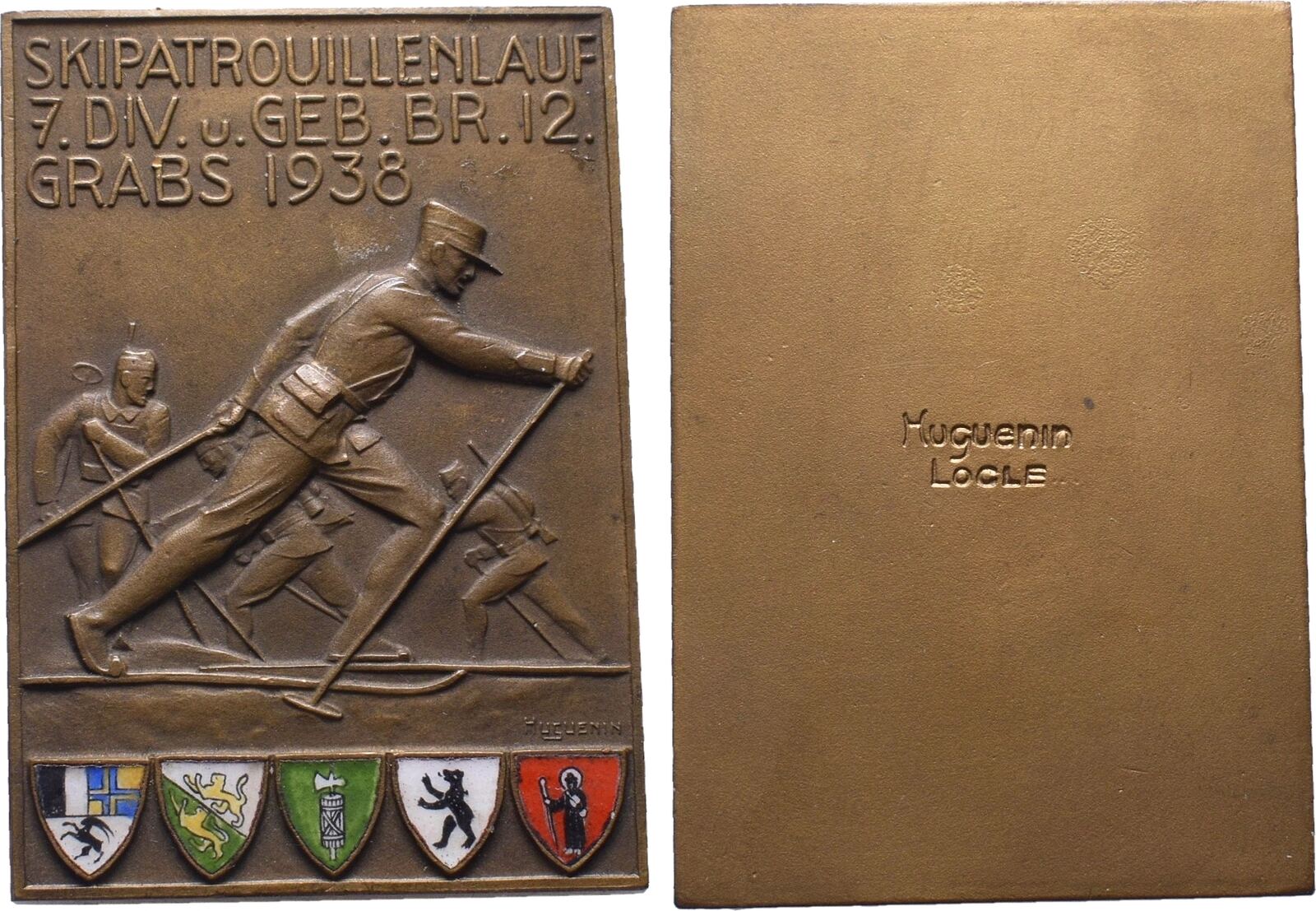 Schweiz Bronzegussplakette 1938, von Huguenin/Locle auf den