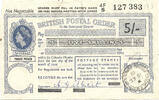 British Postal Order 5 Shillings Queen Elizabeth II -