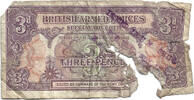 British Armed Forces 3 Pence NAAFI OVERPRINT - force T - Crude stamp - Ex. Rare -