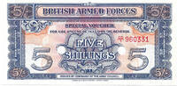 British Armed Forces 5 Shillings / Crown 2nd Series - Watermarked paper - Cancelled 2 punch holes -