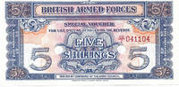 British Armed Forces 5 Shillings / Crown 2nd Series - Watermarked paper - Cancelled 2 punch holes -