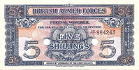 British Armed Forces 5 Shillings / Crown 2nd Series - Watermarked paper - Cancelled 2 punch holes - Dark red serial -