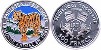 Togo 500 Francs Silber Tiger, mit Farbaplikationen -