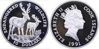 Cook Islands 50 Dollars Silber Bedrohte Tierwelt, Damhirsch -