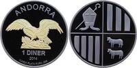 Andorra 1 Dinar Silber 1 Unze Feinsilber, mit Ruthenieum und Goldapplikation -